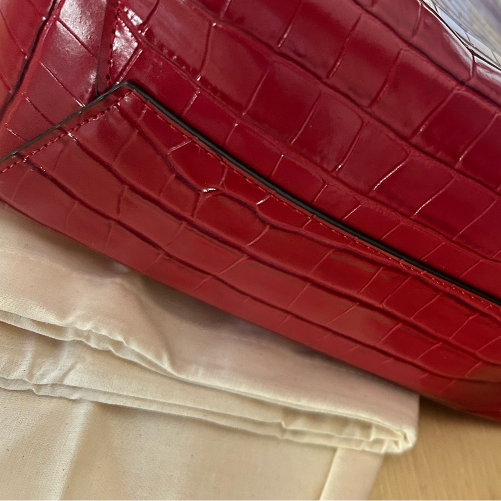 NWT. Ralph Lauren Embossed Red Adley Shoulder Bag with tassel - Picture 13 of 14